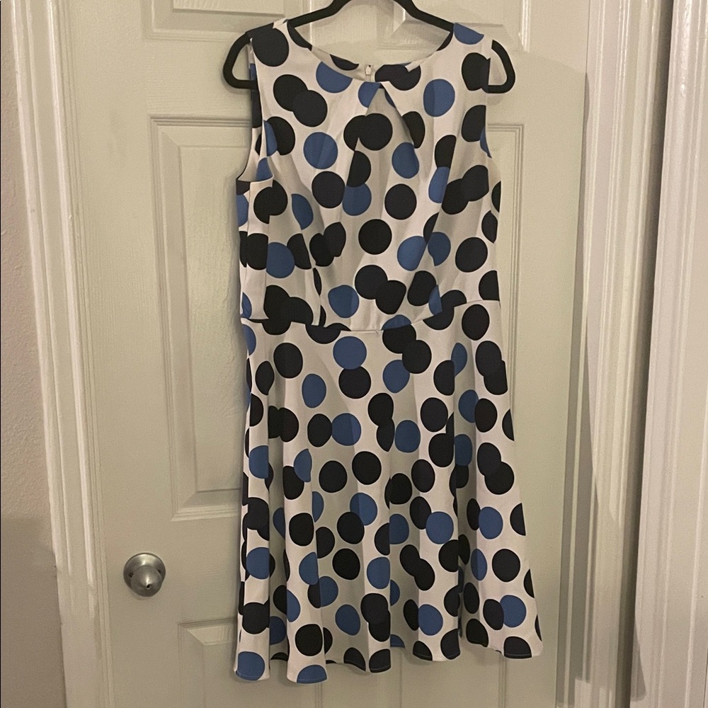 Polka Dot Sleeveless Dress - Navy, white, and Blue
